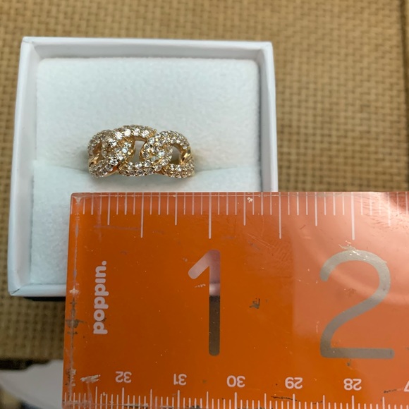 14k Solid Yellow Gold Cuban Link Ring Cz/Crystal - Picture 3 of 10